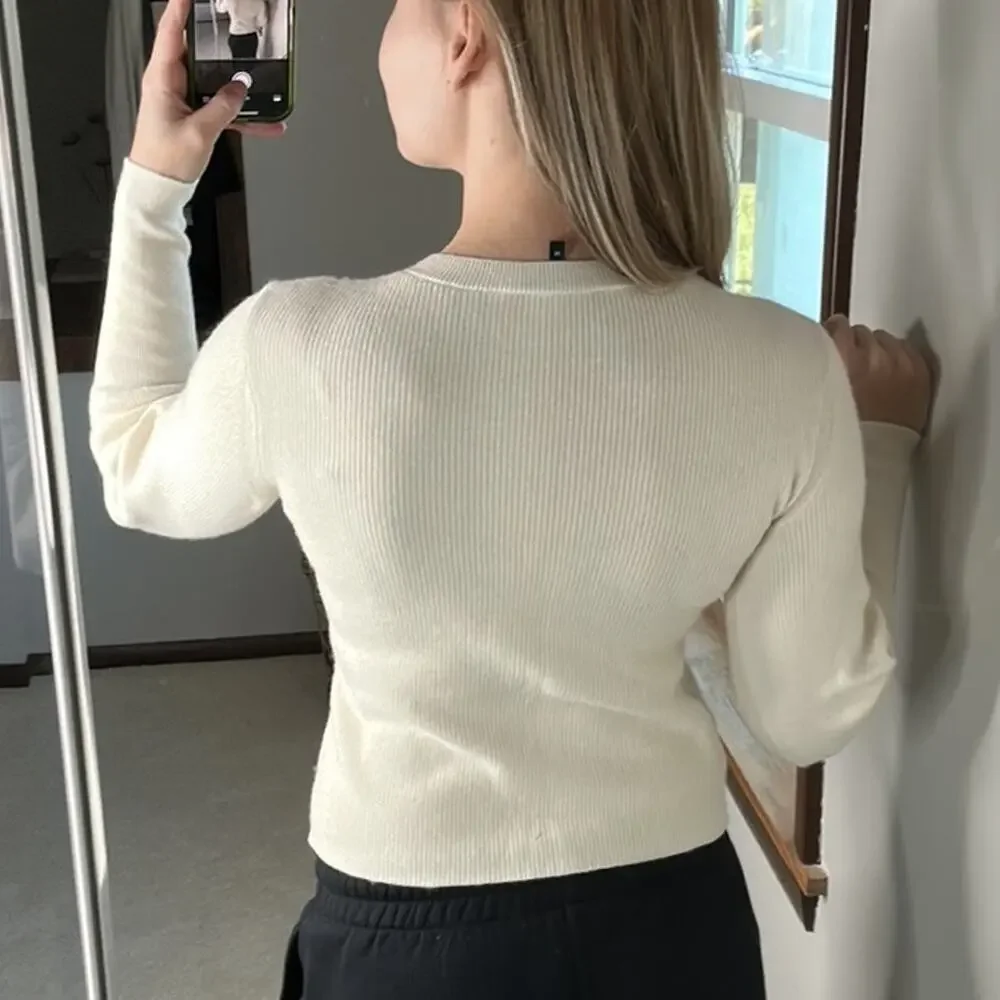 Theory: Cream Ribbed Sweater - Picture 2 of 5